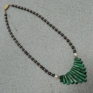 Hematite, Freshwater Pearl & Malachite Necklace